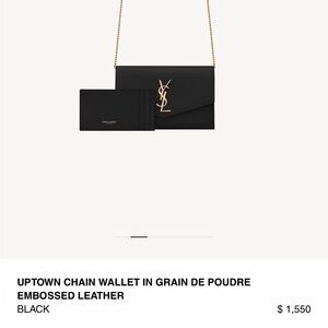 NIB YSL Uptown Pebbled Calfskin Leather Wallet on a Chain